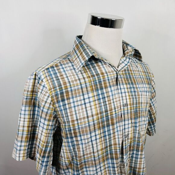 Marmot Medium Short Sleeve Outdoor Shirt Yellow Blue Plaid Nylon Poly Blend - Picture 1 of 4